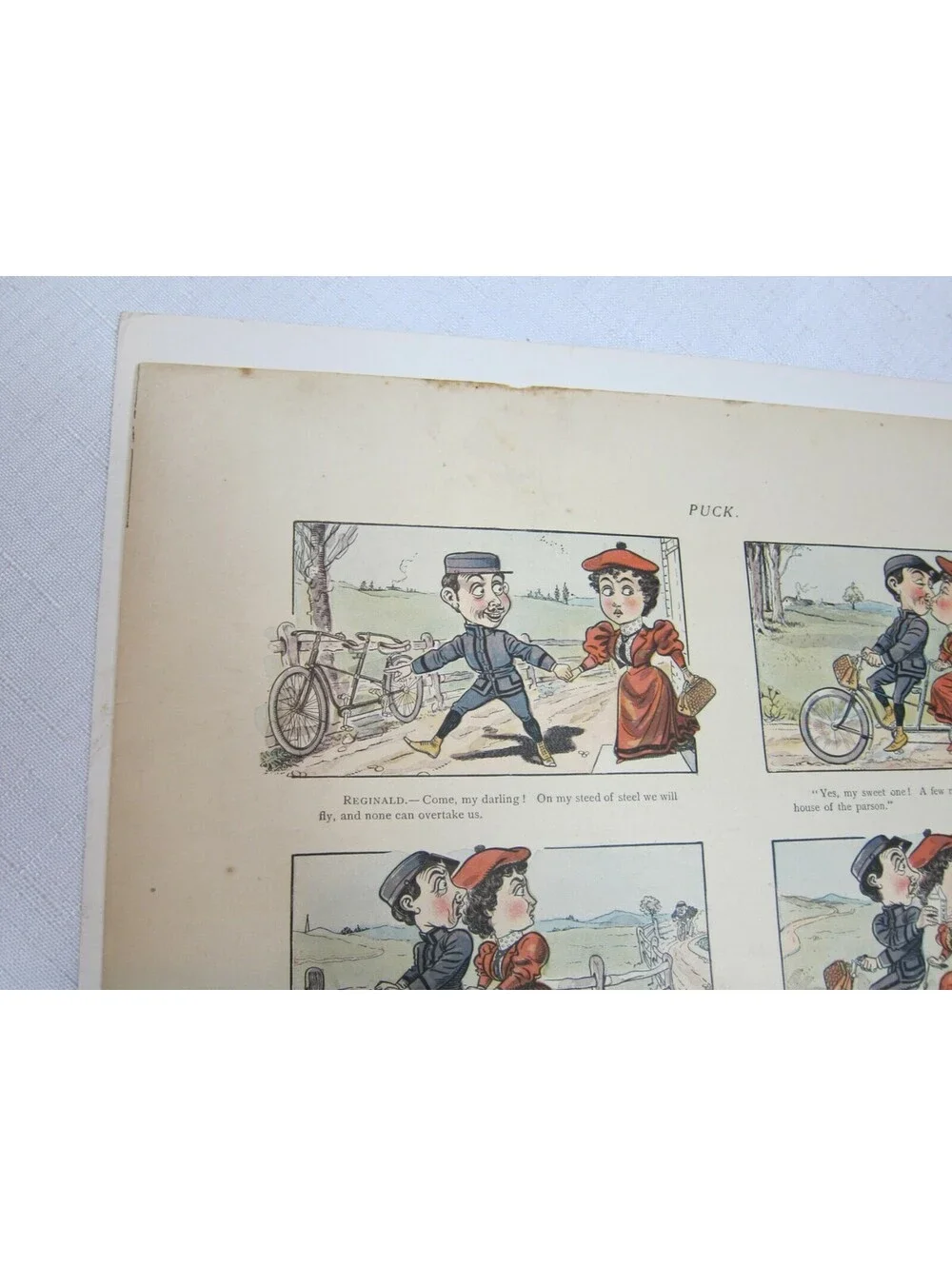 Antique 1894 Puck Magazine Bicycle Cartoon 